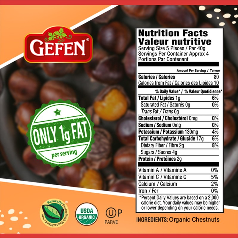 Gefen Organic Whole Peeled and Roasted Chestnuts, 5.2oz (10 Pack)