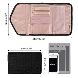 Jewellery Organizer Roll Bag Leather Jewelry Storage Roll, Portable Jewelry Storage Travel Jewel Bag Waterproof Large Jewellery Storage Bag for Necklace Bracelets Earrings Gift Girls Women, Black