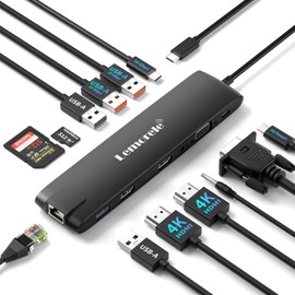 2024 Upgrade Lemorele Docking Station USB C/A 10 Gbps 3 x Display 14 in 1, USB C Dock 2 HDMI Adapter 4K, Ethernet, 2 USB 3.2, 2 USB 2.0, VGA, Type-C 3.1, PD 100W, Audio, SD/TF for Windows, MacBook