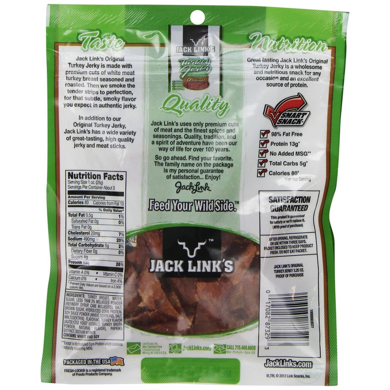 Jack Link's, Original Turkey Jerky, 3.25oz Bag (Pack of 4)