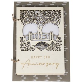 Wooden Anniversary Card with Loving Couple on a Bridge Detailed Carving (5 Year Anniversary)