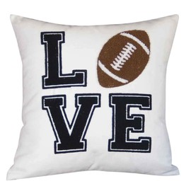 FAVDEC Embroidered Football Decorative Throw Pillow Cover, Love Football Throw Pillow Cover 18 Inches x 18 Inches Cover Only