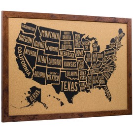 Craig Frames Wayfarer Cork Board, Typographic United States Push Pin Travel Map, Rustic Dark Walnut Frame and Pins, 16 x 20 Inch