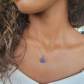 Natural raw lapis lazuli gemstone pendant chain necklace with white gold over 925 solid sterling silver, birthstone dainty solitaire gift for her, uniquelan jewelry (lapis-lazuli)