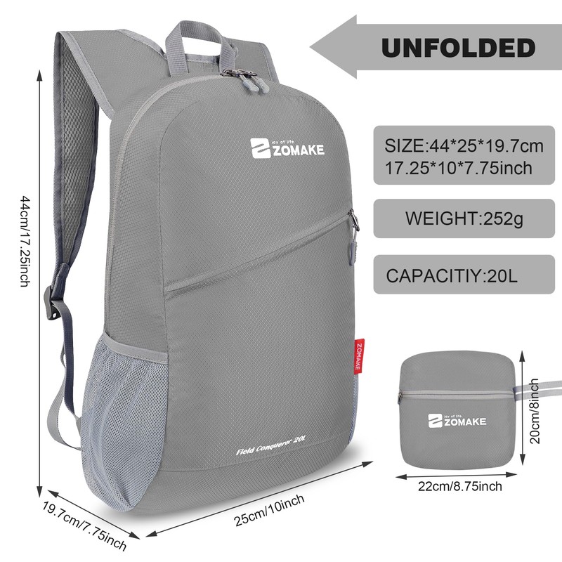 ZOMAKE Lightweight Packable Backpack 20L - Foldable Backpack Leger Sac