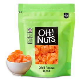 Oh! Nuts Dried Papaya Diced - 2 lb - Dried Fruit Diced - Less Sugar Added - Dehydrated Fruit Bites - Packed in New York Zip-Seal Bag for Exceptional Freshness