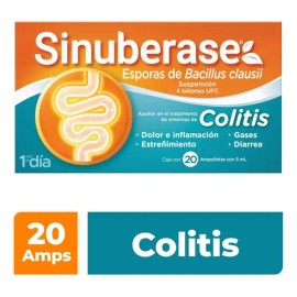 Sinuberase Probióticos en Suspensión Bacillus Clausii 4 Billones UFC 20 Ampolletas de 5 ml. Alivio Prolongado Desde la Raíz para la Colitis