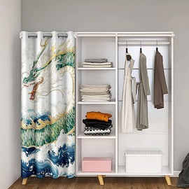 Feelyou - Cortina de privacidad para puerta de dragón verde, 1 panel, 132 x 213 cm, para niños y niñas, 30 % -50 % para oscurecer la habitación, cortina oscurecedora estilo japonés Ukiyoe