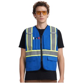 A-KSAFETY High Visibility Safety Vest for Men Women with Pockets and Zipper, Blue, Medium
