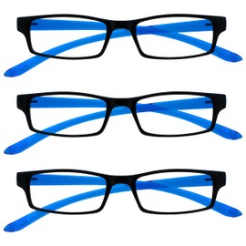 OPULIZE UV Reader Black Bright Blue Neck Specs Reading Glasses Value 3 Pack Womens Mens Spring Hinges UVR3PK020 +1.50