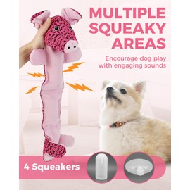 Moysoon Squeaky Plush Dog Toys for Small, Medium, Large Breeds, Soft and Durable Daily Companionship Toy, Supporting Active Play and Chewing by Indoor/Outdoor Pets Gift(Pink Pig)