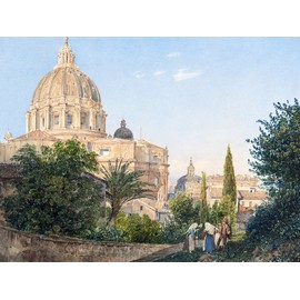 ST Peter's from The Vatican Garden by Rudolf von Alt People Trees Accent Tile Mural Kitchen Bathroom Wall Backsplash Behind Stove Range Sink Splashback One Tile 8"x6" Ceramic, Glossy