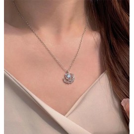 Wendalern Silver Crystal Rhinestone Crescent Moon Necklace Diamond CZ Starry Sky Pendant Chain Jewellery for Women and Girls, Zinc, No Gemstone