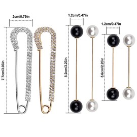 Qiwenr 6 Pieces Women Brooch Pins，Sweater Shawl Clips Faux Crystal and Pearl Brooches Faux Pearls Rhinestone Crystal Brooch Jewelry Vintage Shirts Brooches，for Scarves Shawls Sweaters and Dresses (black)