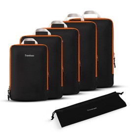 Travelvaez 6 Set Compression Packing Cubes for Travel. Expandable Travel Compression Bags for Packing. Luggage and Suitcase Organizer. Compression Bags for Travel. (Black).