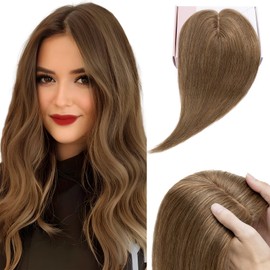 Elailite Clip-In Real Hair Topper for Women, Silk Base, 130% Density, Remy Silk Base, Straight, 30 cm, 40 g, #06 Light Brown