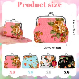 24pcs Canvas Floral Coin Purses, Vintage Kiss Lock Canvas Floral Buckle Coin Purse Change Purses for Women, 4 X 3 Inch Fabric Coins Purse Rose Flower Wallet for Women, Bulk Small Wallets Party Favors