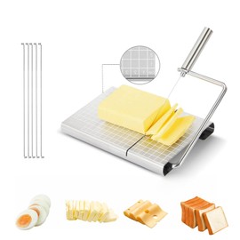 JIEOADOU Cheese Slicer Set Includes 5 Durable Stainless Steel Wire Cutters, Heavy-Duty Metal Cutting Board, Elegant Butter Spreader & Sharp Knife