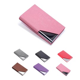 NDYDGUN Business Card Case , Business Card Holder Luxury PU Leather & Stainless Steel Multi Card Case for Women Name Card Holder with Magnetic Closure (Pink)