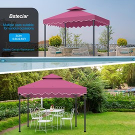 10x10 Gazebo Replacement Canopy, Heavy Duty 300D Polyester Waterproof Outdoor Gazebo Roof for Patio Garden (Dark Red, Wavy Edge)