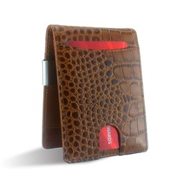 Canberra Series Exotic Money Clip Wallet Slim Minimalist RFID Blocking Gift Box Crocodile Alligator Ostrich Python Snakeskin (Brown Crocodile)