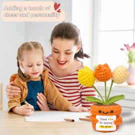 MuMyer - Flor de tulipán de ganchillo positiva, hecha a mano, con apoyo emocional, de punto, flores de tulipán, regalo inspirador para mujeres, gracias, agradecimiento, regalo positivo para profesora