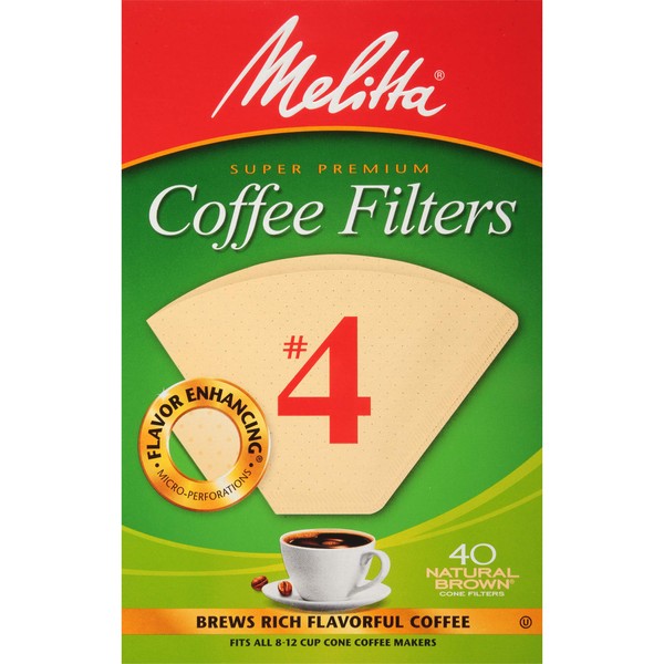 Melitta #4 Cone Coffee Filters, Unbleached Natural Brown, 40 Count (Pack of 12) 480 Total Filters Count - Packaging May Vary