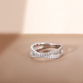 SOMEN TUNGSTEN 925 Sterling Silver X Cross Ring Cubic Zirconia CZ Wedding Band for Women Size 4