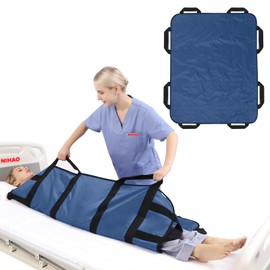 NIHAO Multipurpose Positioning Bed Pad with Reinforced Handles 48" x 40" Bed Transfer Sheet Patient Lifting Mat for Turning, Repositioning Washable & Reusable Draw Sheet for Hospital & Home, Navy Blue