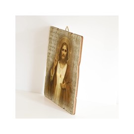 Fratelli Bonella | Vintage Style Wooden Painting of the Sacred Heart of Jesus 19 x 24 cm | Made in Italy