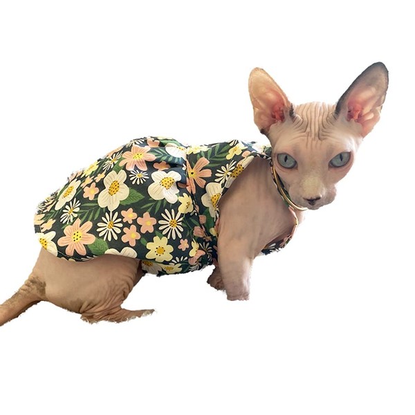 Hairless Cat Clothes - Breathable Summer Cotton Sundress with Sunflower