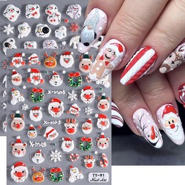 Christmas Nail Art Stickers Decals 5D Embossed Xmas Nail Decals Elk Santa Claus Nails Adhesive Sticker Melt Snowman Snowflake Nail Design Stickers Winter Manicure Supply for Nail Art Decorations 2PCS