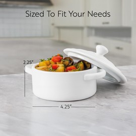 Restaurantware 3 Ounce Mini Cocotte 10 Oven-Safe Mini Dishes - Built-In Handles Microwave-Safe White Porcelain Mini Dutch Oven With Lid Dishwasher-Safe For Baking Appetizers Or Desserts