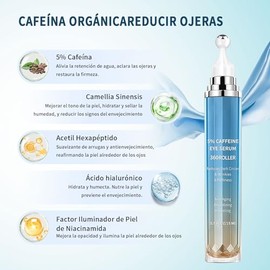 Suero Para Ojos Con 5% De Cafeína Y De Retinol, Crema para contorno de ojos y bola de masaje de 360°, Con Ácido Hialurónico Niacinamida Péptidos Para 