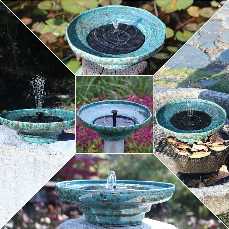 Solar Fountain Ceramic Bird Bath,Bird Bath for Ourside,Outdoor Fountain Bird