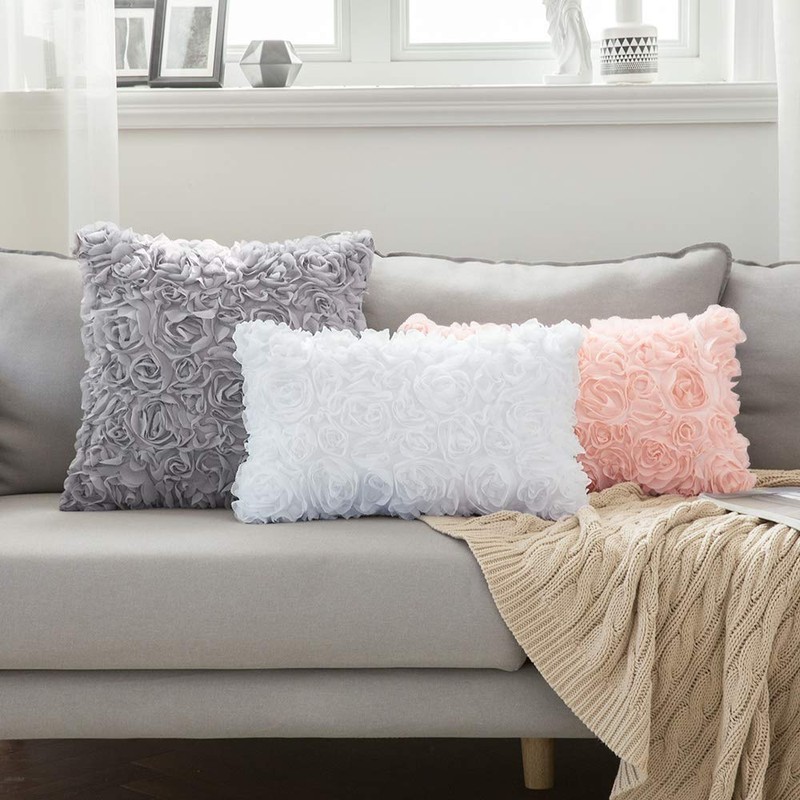 MIULEE 3D Decorative Spring Romantic Stereo Chiffon Rose Flower Pillow