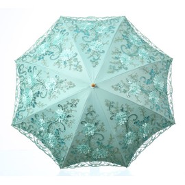 LCY Embroidered Lace Double-deck Anti-UV Parasol Sun/Rain/Snow Folding Umbrella-Green