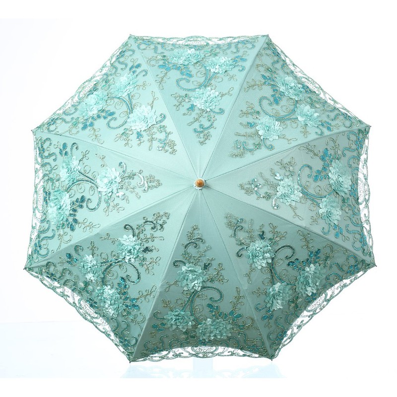 LCY Embroidered Lace Double-deck Anti-UV Parasol Sun/Rain/Snow Folding Umbrella-Green