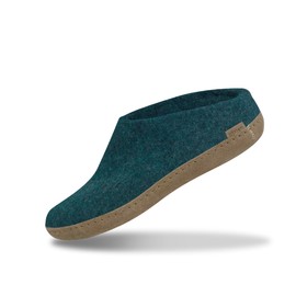 GLERUPS Slip On Slippers Women and Men (Size 8) | Blue Unisex Slip-on Wool Slippers with Leather Sole | Comfy Slippers Women Men | Cosy Gents and Ladies Slippers