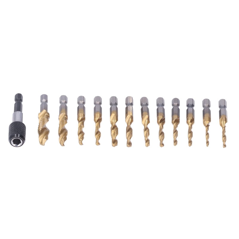 13Pcs/Set Combination Drill Tap High Speed Steel Titanium Plated Hex