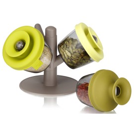 Vacu Vin Herbs and Spices Storage and Dispensing Set with Holder - Green (Includes 3 Containers)