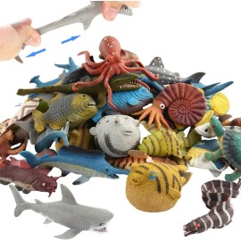 ValeforToy 18 Pack Assorted Ocean Animal, Stretchy and Floating Rubber sea Animals Toy...