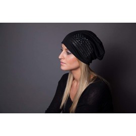 styleBREAKER Noble Beanie hat in USA Flag Design with Rhinestone Rivets, Unisex 04024042, Colour:Beige