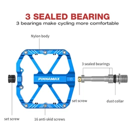 PINNAMAX Bicycle Pedals 9/16 Inch CNC Aluminum Alloy Anti-Slip for Mountain Bike BMX E-Bike Road Bike (Blue)