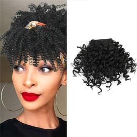 Short Afro Kinky Curly Bangs Clip Curly Clip-In Fringe Hairpieces for Women Girls Natural Looking Front Bangs for Instant Volume and Style