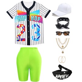 Ezuwail 80s 90s Outfit Women's Costume 80s Hip Hop Shirt Leggings Bag Sunglasses Accessories 90s Tracksuit Carnival, White
