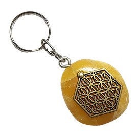 Krio® Beautiful Orange Calcite Keyring/Accessory With The Flower Of Life Application