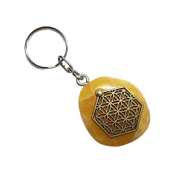 Krio® Beautiful Orange Calcite Keyring/Accessory With The Flower Of Life