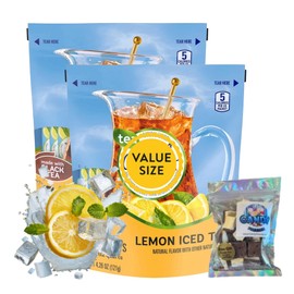 Lemon Iced Tea Drink Mix 4.26 oz – 2 Pack (16 Pitcher Packets Total), Made with Black Tea – Sugar-Free, Low-Calorie Beverage Mix with Candy Freezer Freeze Dried Ice Cream Bites (Lemon Iced Tea) Candy