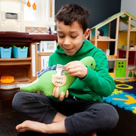 Maison Chic Tooth Fairy Kit - Danny The Dinosaur Plush Figure w/Pocket, Loose Tooth a Tooth Fairy Book & Door Hanger for Little Boys About to Loose a Tooth